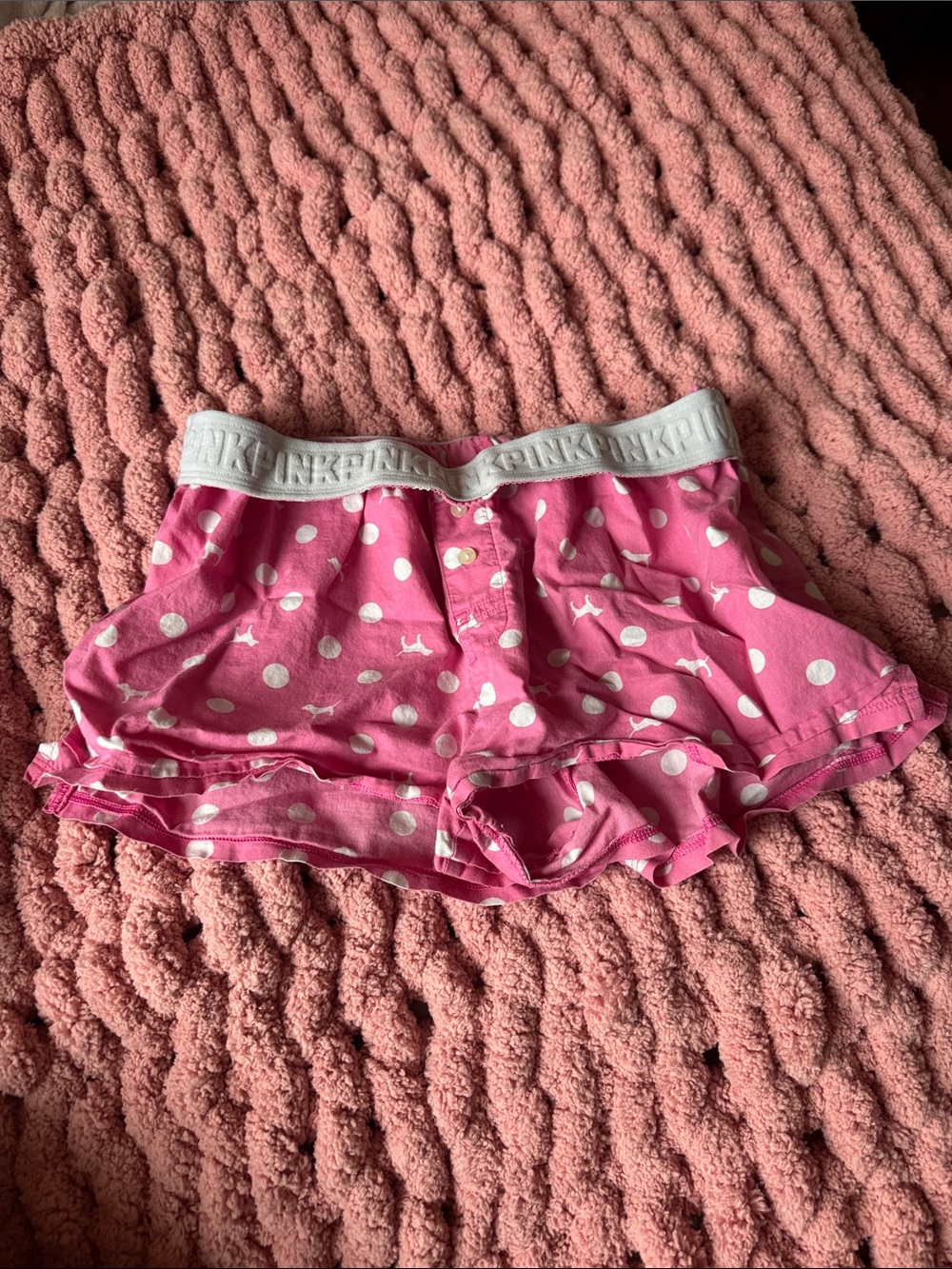 PINK Victoria's Secret Pink with White Polka Dot Ruffle Lounge Shorts